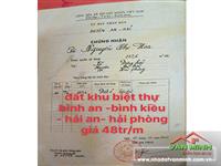 Chuyển nhượng lô đất khu biệt thự Bình An - Bình Kiều, Hải An, Hải Phòng 