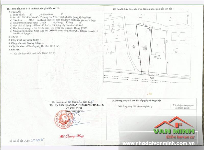 Chuyển nhượng lô đất Tổ 3 Khu Yên Cư, phường Tuần Châu, Hạ Long, Quảng Ninh