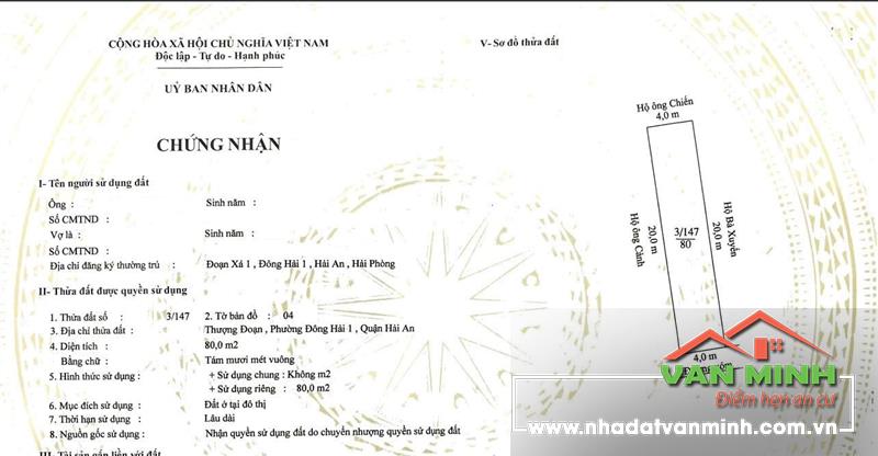 Bán đất ngõ 213 Phủ Thượng Đoạn, Hải Phòng