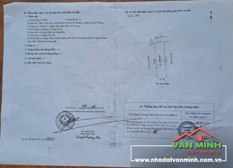 Chuyển nhượng lô đất trong ngõ đường 351 Nam Sơn, An Dương, Hải Phòng