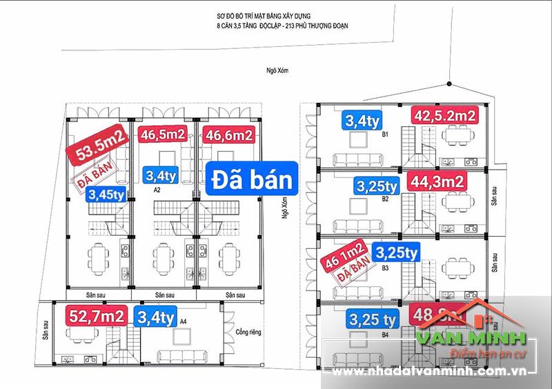 Bán nhà dãy 8 căn 4 tầng tại Ngõ 213 Phủ Thượng Đoạn, Đông Hải 1, Hải An, Hải Phòng