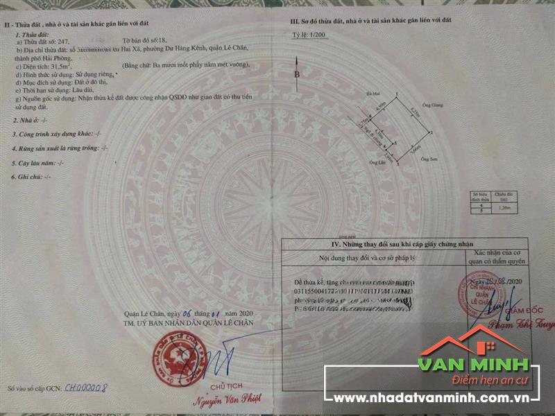 Bán đất tại Miếu Hai xã Lê chân Hải phòng 