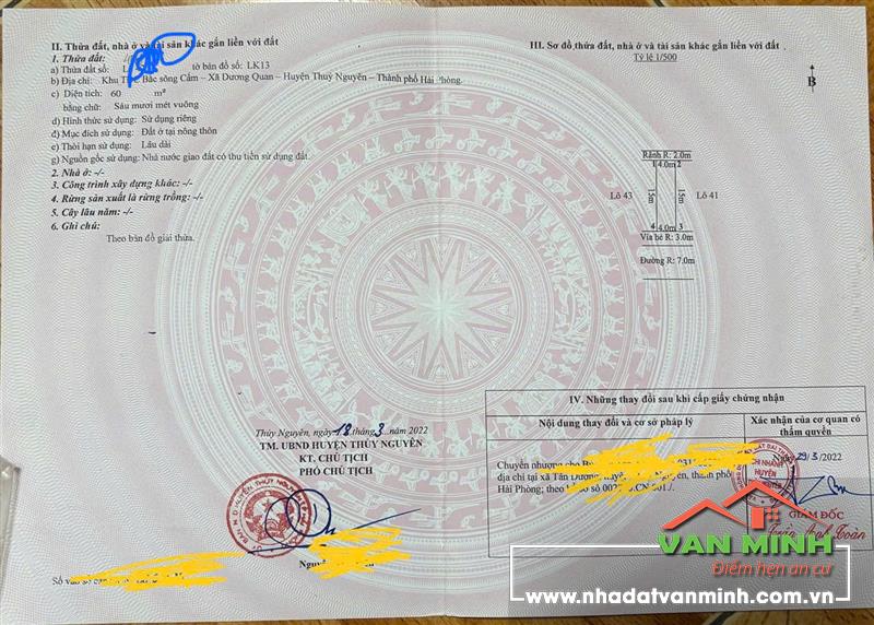 Chuyển nhượng đất LK13 Áp Tràn - Bắc Sông Cấm giai đoạn 2 - Thuỷ Nguyên - Hải Phòng