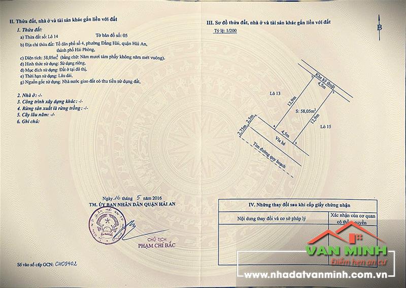 Chuyển nhượng lô đất đường Trần Hoàn (đất TĐC Đằng Hải 2), Hải An, Hải Phòng