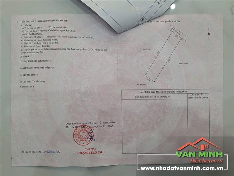 Bán đất mặt đường Vĩnh Tiến 1, Lê chân Hải phòng 