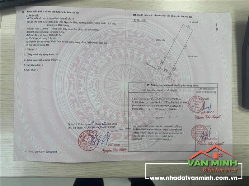 Bán đất Trần Nguyên Hãn Lê chân Hải phòng 