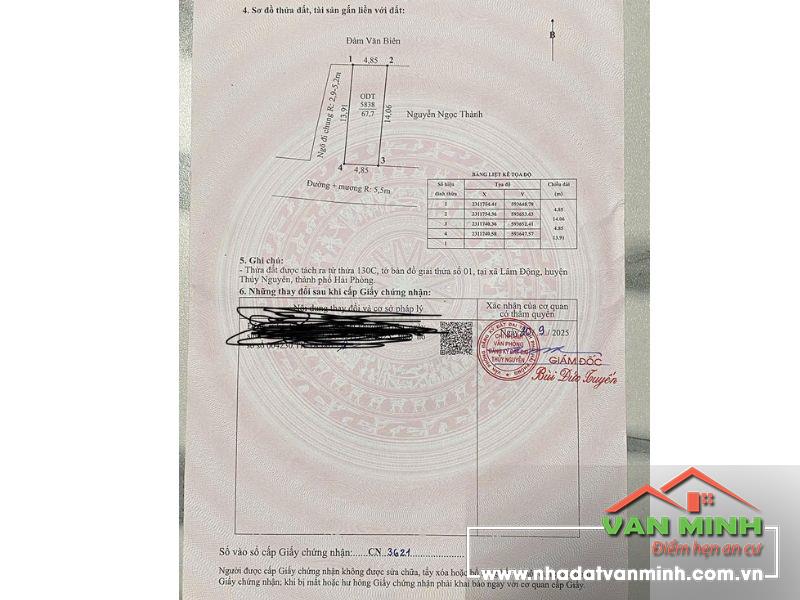 Chuyển nhượng đất Lô Góc tuyến 2 đường 353 phường Thiên Hương (Lâm Động cũ), Thủy Nguyên, Hải Phòng