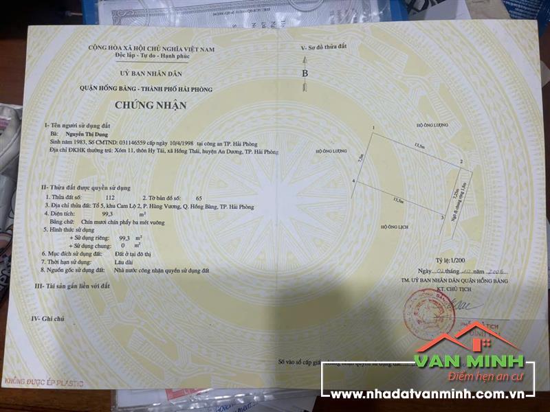 Chuyển nhượng lô đất Tổ 5 Cam Lộ (ngay sau lưng trường THCS Hùng Vương), Hồng Bàng, Hải Phòng