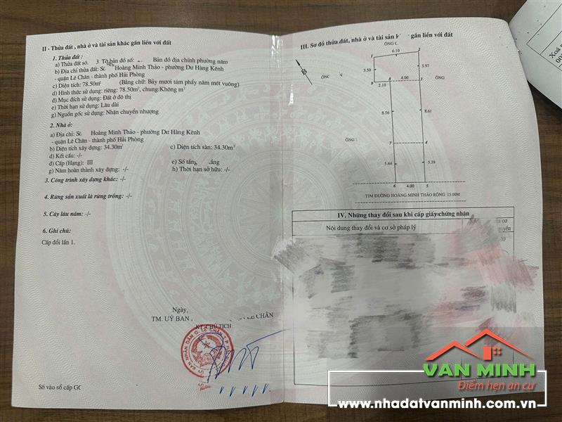 Bán nhà mặt đường Hoàng Minh Thảo, Lê Chân, Hải Phòng.