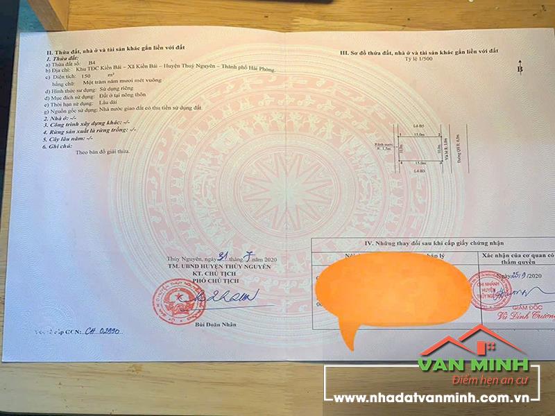 Chuyển nhượng lô đất mặt đường Khu TĐC Kiền Bái, Thủy Nguyên, Hải Phòng