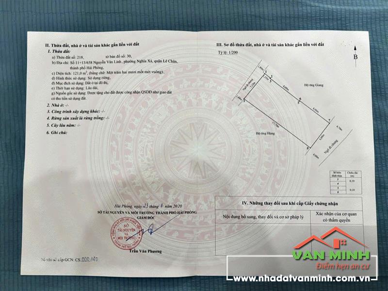 Chuyển nhượng lô đất mặt ngõ 658 Nguyễn Văn Linh (thông ra Phạm Tử Nghi), Lê Chân, TP. Hải Phòng