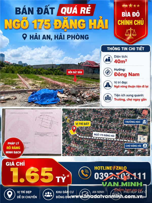 Bán đất ngõ 175 Đằng Hải, Hải An, Hải Phòng