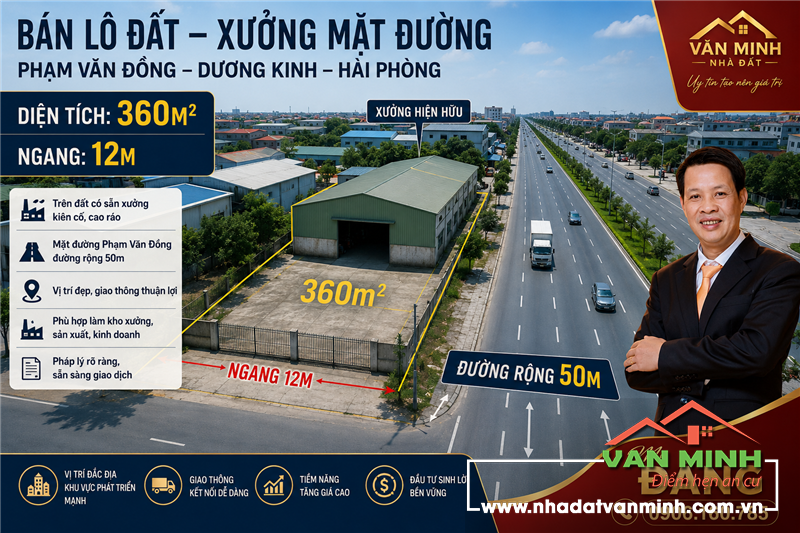 Bán đất mặt đường Phạm Văn Đồng Dương Kinh Hải Phòng
