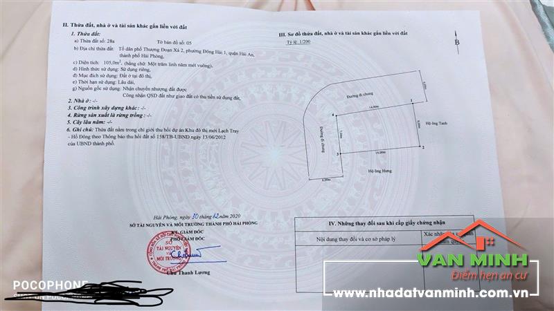 Chuyển nhượng đất Lô Góc đường Bùi Thị Từ Nhiên, Hải An, Hải Phòng